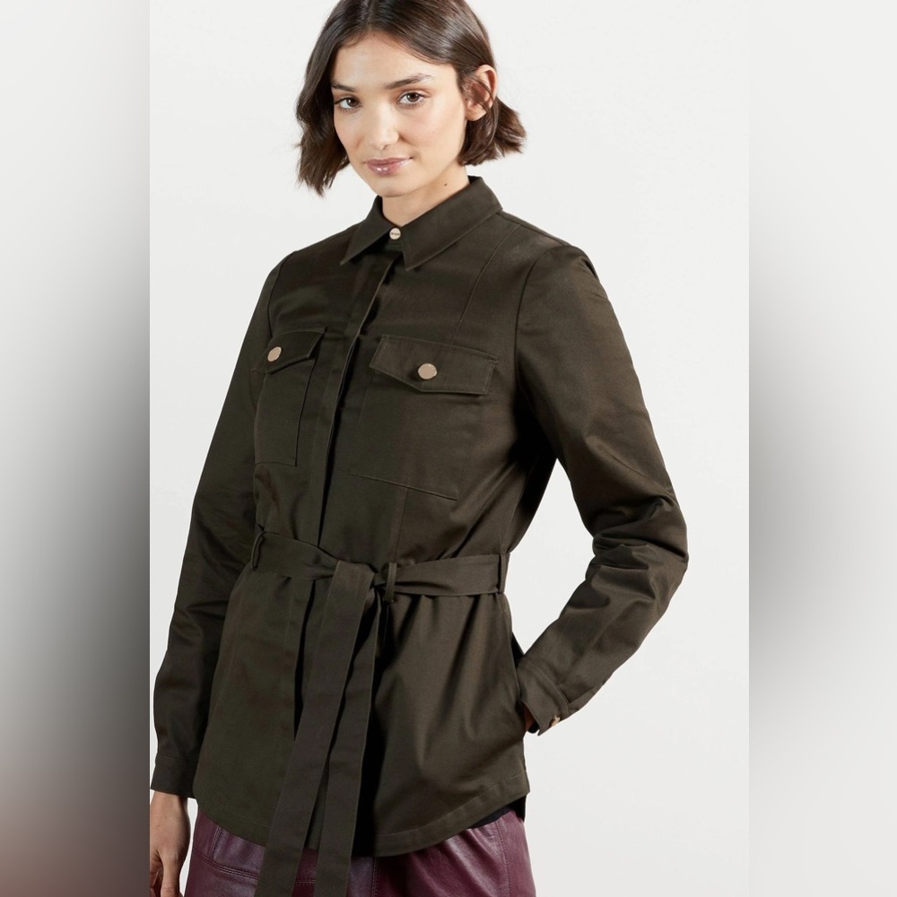 Ted Baker Ailiia Tie Waist Utility Shirt Olive Green Size 4 Army Preppy‎ Belted - Picture 6 of 6